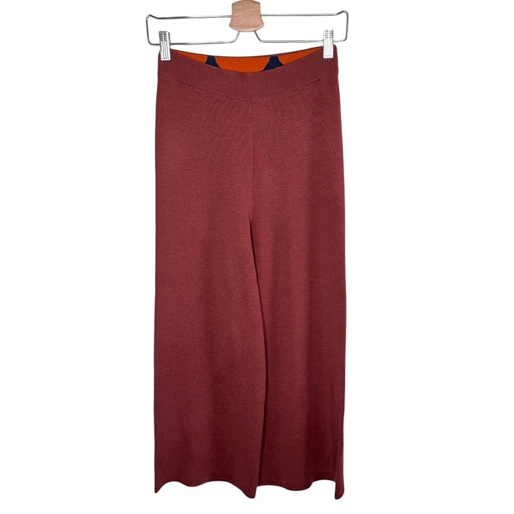 Marimekko X Uniqlo Womens Wool Blend Wide-Leg Knit Crop Pants XS Brick Red